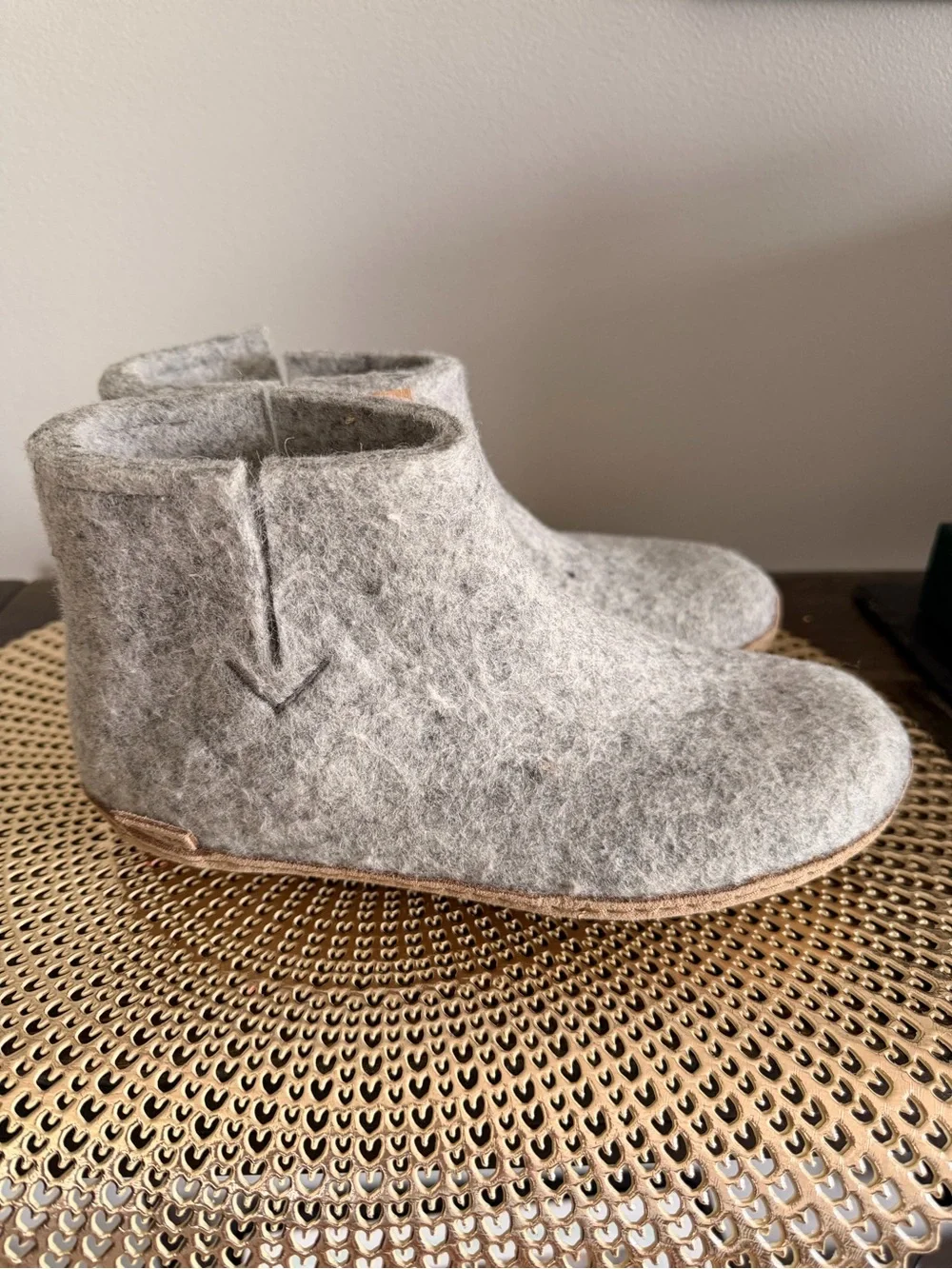 Glerups Grey Wool Ankle Bootie Leather Sole - Cozy Slip-On Size 37 (7)